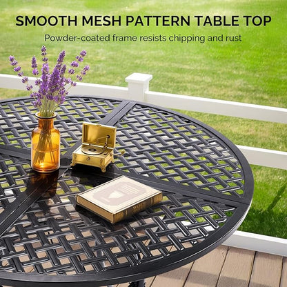 VINGLI 42" Round Outdoor Dining Table - Patio Metal Table with 1.97" Umbrella Hole, Iron Garden Table for Deck Porch Backyard, Black
