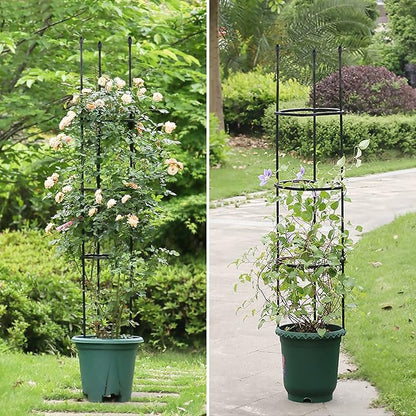 2 Pack Garden Trellis, 2 in 1 Plant Cages & Supports for Vines Crop, Potted/Climbing Plants Indoor Outdoor, Plant Stake for Flower, Vegetable, Tomato, Pot Trellis