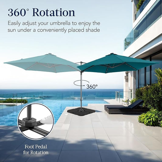 Solar LED Offset Cantilever Hanging Market Patio Umbrella, 10ft