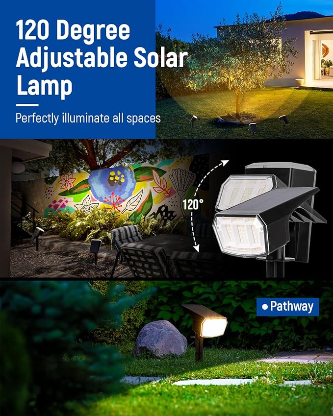 Solar spotlights Outdoor 63 LED 3 Lighting Modes, IP65 Waterproof Lighten Yard Garden House Garage Pathway for Christmas Decorations-8 Pack