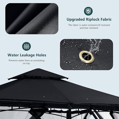 MASTERCANOPY Outdoor Garden Gazebo for Patios with Stable Steel Frame and Netting Walls (9x9,Black)