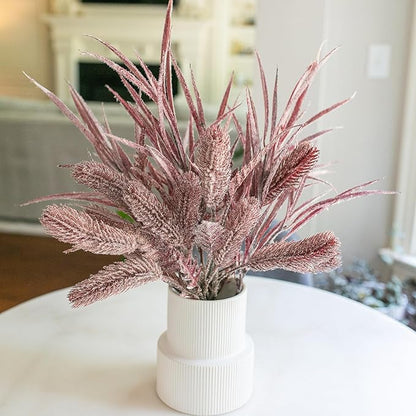 7 PCS Artificial Stems Fake Plants for Spring Summer Decor, 26 in Fake Leaves Greenery Branches Purple Silk Flowers Faux Foliage DIY Stems for Vase Home Kitchen Farmhouse Indoor Table Centerpiece