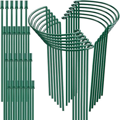12 Pack 32 or 16 inch Adjustable Plant Support Stakes, Heavy-Duty Half Round Peony Support, Garden Plant Stakes Cage for Outdoor Plants, Peony, Tomato, Hydrangea, (16In Support +16In Extension Tubes)