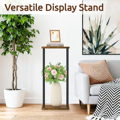 2 Tier Plant Stand Indoor, Oppro 28In Tall Corner Vertical Wood Metal Shelf, Square Modern Black Large Planter Table Heavy Duty Flower Pot Holder Rack for Narrow House Living Room Floor Orchid, Rustic
