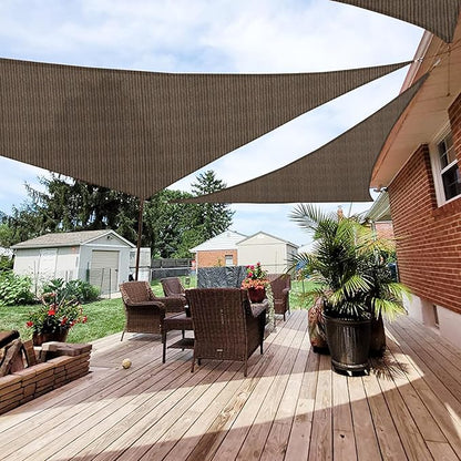 Patio Paradise 10' x 10' x 10' Sun Shade Sail Triangle Canopy Shade Cloth Fabric Sunlight Block Patio Pergola Cover HDPE Deck Awning for Outdoor Backyard Roof Shading, Brown