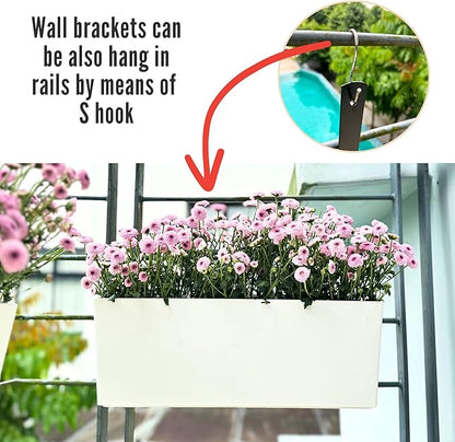 LaLaGreen Wall Planter for Outdoor (2 Pack, 20 Inch) White Self Watering Rectangular Window Boxes Planters to Attach to House with Bracket, Country Vertical Plant Wall Holder Indoor Garden Minimalist