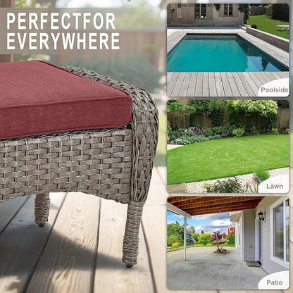 Belord Outdoor Ottomans for Patio Foot Rest - 25 Inch PE Wicker Foot Stool Set of 2 with Removable Cushions for Patio Furniture Sets,All Weather Rattan Ottoman for Balcony Deck Backyard Brown