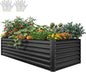 YITAHOME 8x4x2ft Large Raised Garden Bed Kit, Galvanized Metal Planter Box with Gloves, Ground Nails, Support Rod & Safety Rubber, Outdoor Above Ground Planters for Plants Vegetables Flowers, Black