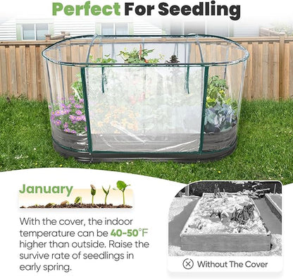 KING BIRD Raised Garden Bed with Cover Galvanized Oval Planter Garden Box Outdoor for Gardening, Vegetables, Flowers, Clear