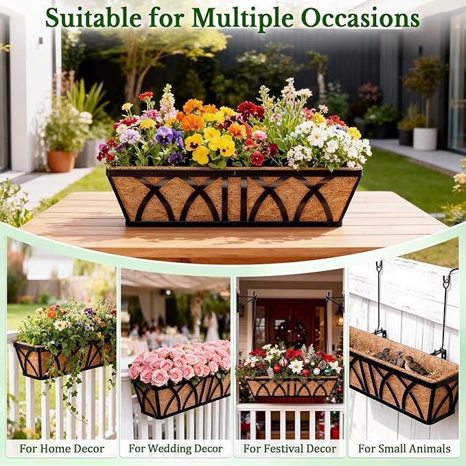Halatool 4 Pack 30 Inch Coconut Liners for Window Box Pre-Formed Trough Coco Liner Natural Coconut Fiber Liners for Planters Wall Hanging Basket Flower Pot Fence Railing