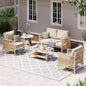 Aluminum Outdoor Patio Furniture Set with Dual-Layer Coffee Table, 4 Piece Modern Patio Conversation Sets with PE Rope, Outdoor Sectional Sofa with Thick Cushions for Balcony, Deck, Beige