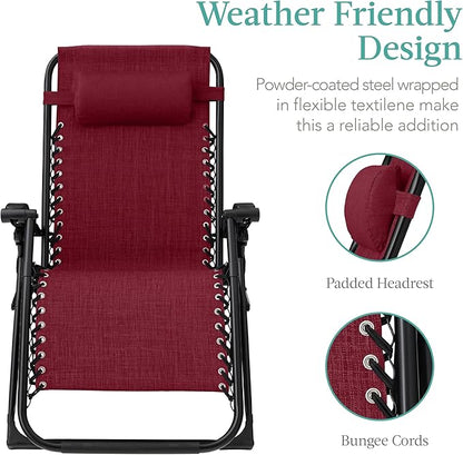 Zero Gravity Recliner, Burgundy with Removable Cushion and Side Tray