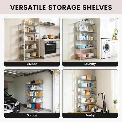 Xcity Storage Shelves, 5 Tier Heavy Duty Metal Shelving Unit, 2000 LBS Capacity Adjustable Steel Wire Shelf Organizer for Pantry, Kitchen, Garage, 14" D x 30" W x 60" H, Chrome