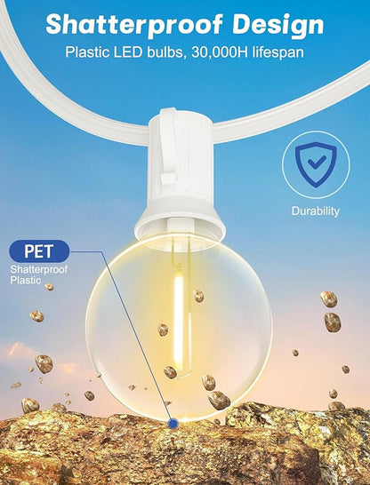 String Lights, Warm White G40 LED Outdoor, 50 Bulbs