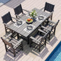Pamapic 7 PCS Outdoor Dining Set, Spacious HDPE Outdoor Table and Chairs, Wood Grain Patio Furniture Sets with Elegant Armrest, All-Weather Outdoor Furniture with Umbrella Hole, Gray