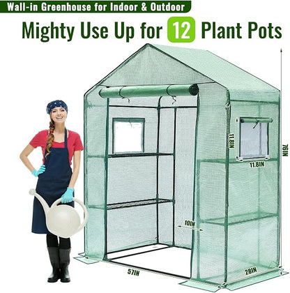 Greengro Greenhouse, 28 x 57 x 76'' Greenhouses for Outdoors, Small Plant Green House with Screen Windows, 3 Tiers 4 Shelves, Durable PE Cover, Plastic Portable Walk in Greenhouses for Outside Indoor
