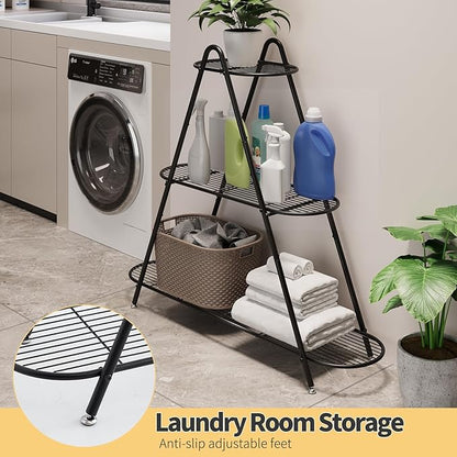 Plant Stand for Patio, 3-Tier Metal Plant Shelf–Indoor/Outdoor Display Rack for Multiple Pots, Heavy Duty Plants, Garden Flower Organizer (Black)