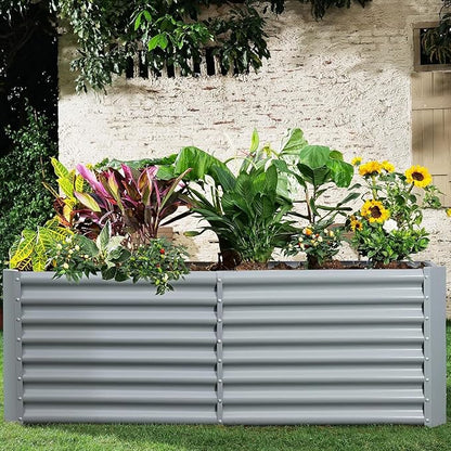Land Guard 2 Pack 8×4×2ft Galvanized Raised Garden Bed Kit, Galvanized Planter Raised Garden Boxes Outdoor, Large Metal Raised Garden Beds for Vegetables (Modern Grey)