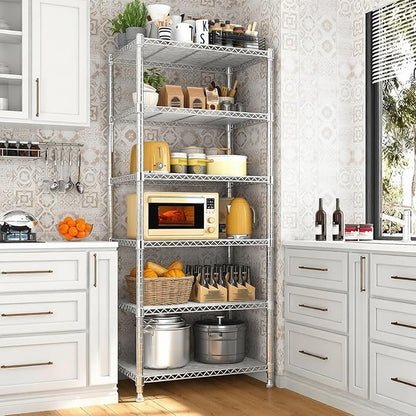 Xcity Storage Shelves, 6 Tier Heavy Duty Metal Shelving Unit, 2400 LBS Capacity Adjustable Steel Wire Shelf Organizer for Pantry, Kitchen, Garage, 14" D x 30" W x 70" H, Chrome
