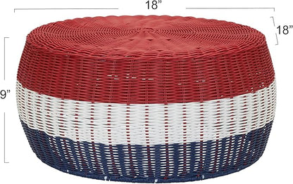 Household Essentials Handwoven Resin Ottoman Table, Red, White and Blue
