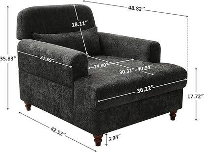 Chaise Lounge Chair Indoor with Adjustable Backrest, Oversized Accent Armchair for Living Room & Bedroom, Upholstered Mid-Century Reading Chair, Comfy Single Sofa Chair, Modern Living Room Chair