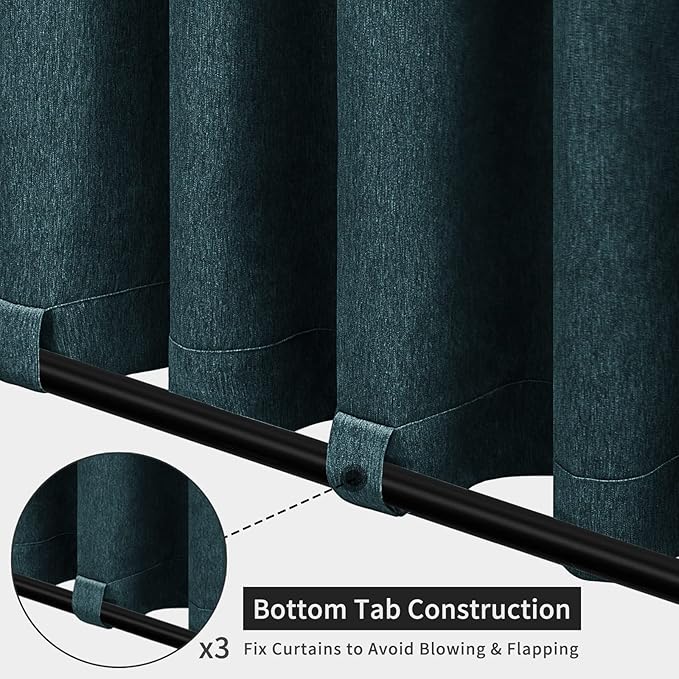 Easy-Going Linen Look Outdoor Curtains Waterproof Windproof Porch Curtains, Soft Thicken Outdoor Privacy Curtains for Patio, Gazebo, Grommet Top and Tab Bottom Drape, 1 Panel, 54x84 inch, Teal