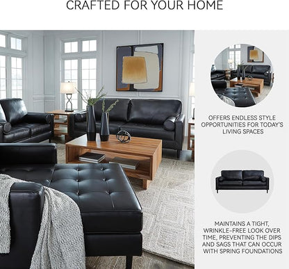 Signature Design by Ashley Bryceview Contemporary Leather Match Tufted Sofa with 2 Bolster Pillows, Black
