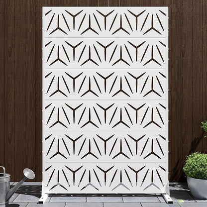 Casaphoria Metal Privacy Screen Outdoor, 72" H x 47" W Freestanding Decorative Privacy Screen for Patio Deck Balcony Garden with Stable Base, White-Star