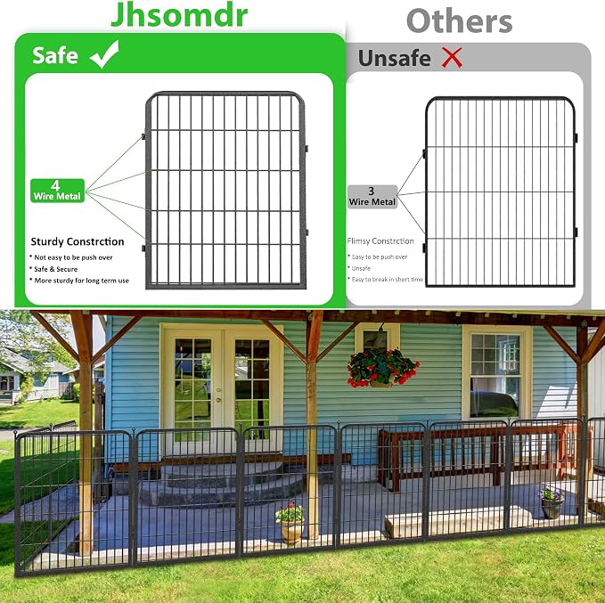 Decorative Metal Garden Fence with Gate, 16 Panels in Silver Black
