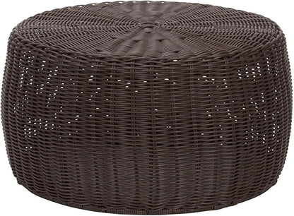 Household Essentials Handwoven Resin Storage Stool Ottoman, 16" Dia. x 9" H, Brown