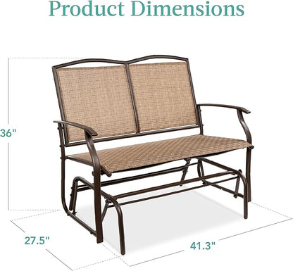 Best Choice Products 2-Person Outdoor Patio Swing Glider Steel Bench Loveseat Rocker for Deck, Porch w/Textilene Fabric, Steel Frame - Brown
