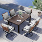 Grand patio 7-Piece Outdoor Dining Set, 6 Leather-Look Wicker Swivel Patio Chairs & 1 Rectangular Faux Woodgrain Dining Table, Dark Brown