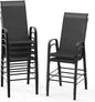 VINGLI Outdoor Bar Chairs Set of 6 – Stackable Outdoor Bar Stools with Sturdy Sling High Back and Armrests for Lawn, Courtyard, Garden, Bar, Black