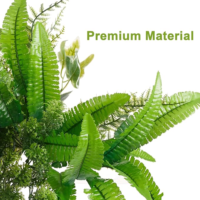 Artificial Greenery Bundle, 14 Bunches, 11 Varieties, UV-Resistant Plastic