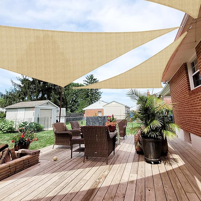 Patio Paradise 2' x 2' x 2' Sun Shade Sail Triangle Canopy Shade Cloth Fabric Sunlight Block Patio Pergola Cover HDPE Deck Awning for Outdoor Backyard Roof Shading, Sand