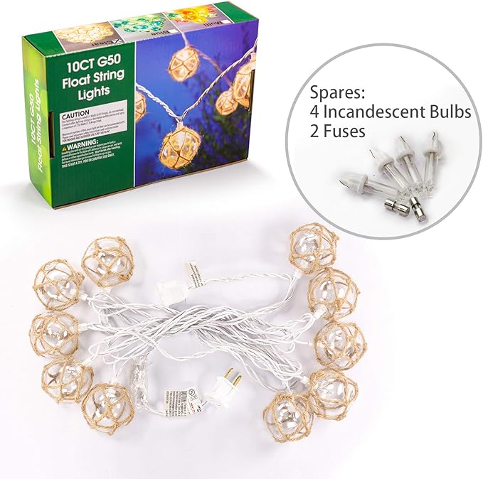 String Lights with 10 Clear Nautical Fish Float Balls, 9.83 ft Warm White