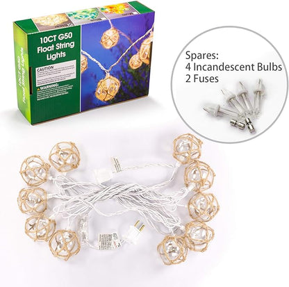String Lights with 10 Clear Nautical Fish Float Balls, 9.83 ft Warm White