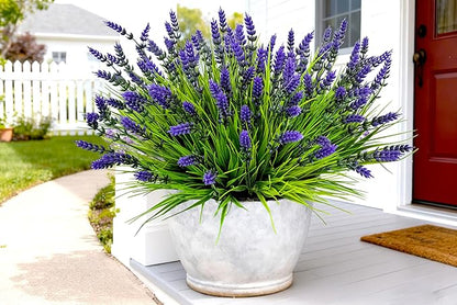 Artificial Plants Outdoor, 22 Pcs Fake Flowers UV Resistant Outdoor Artificial Lavender Flowers, Plastic Faux Plants for Porch Garden Planter Yard Window Box