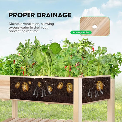 VIVOSUN Elevated Wooden Raised Garden Bed, 46 x 24 x 32 Inches, Mobile Outdoor Planter Box with Storage Shelf and Protective Liner for Outdoor Use, with Lockable Wheels