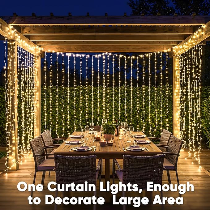 LED Curtain String Lights, 900 LEDs, Warm White, 29.5 x 9.8 ft