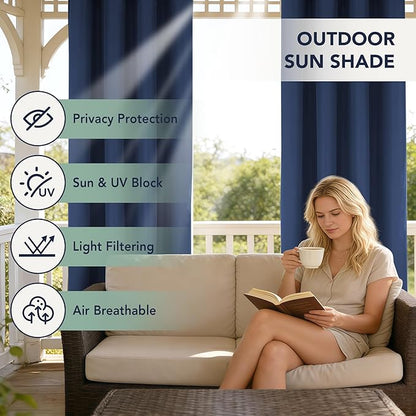 Outdoor Curtains for Patio Waterproof - 6 Panels Privacy Weatherproof Outside Curtains with Grommets for Pergola, Gazebo, Porch, Cabana, Balcony, 54 x 108 Inch, Navy