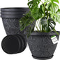 4 Pack 16 Inch Large Plant Pot for Outdoor, Plastic Flower Pot Indoor with Drainage Hole & Saucer, Modern Decorative Garden Pot, Imitation Magnolia Garden Pots for House Planters（Gray）