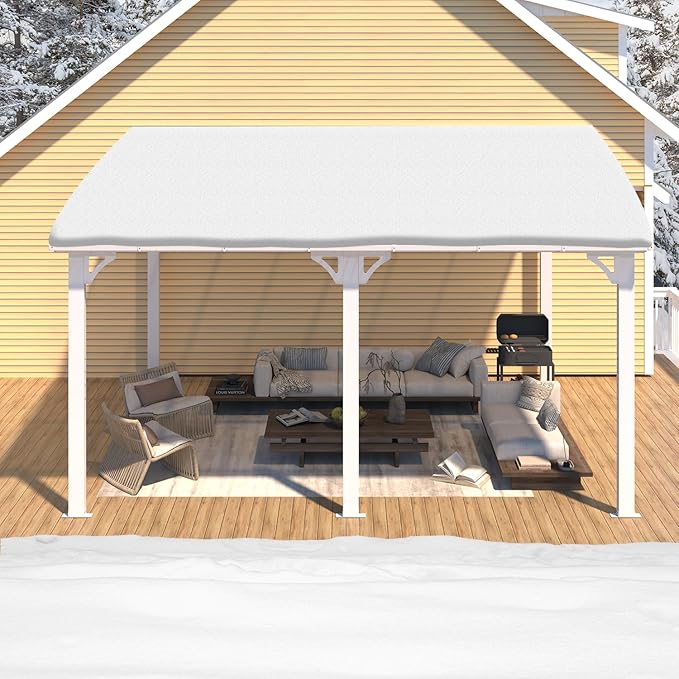 AECOJOY 14' x 12' Gazebo Outdoor Pergola for Patio, White 12x14 Large Wall-Mounted Hard Top Lean to Metal Gazebo Shelter Pergolas and Gazebos Clearance with Patio Roof, Heavy Duty Awnings for Backyard