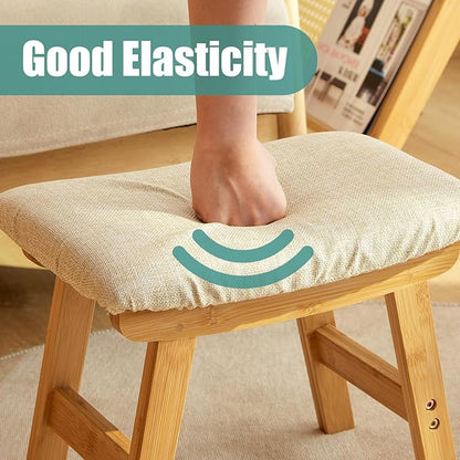 Foot Stools Ottoman, Small Soft Footrest Ottoman with Wood Legs, Sofa Footrest Extra Seating for Living Room Entryway Office