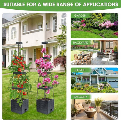 2 Pack Raised Garden Bed Planter Box with Trellis, 58” Tomato Cage Planter Raised Garden Bed with Trellis for Climbing Vegetables Plants Tomato Cage w/Self-Watering, Indoor Outdoor Use
