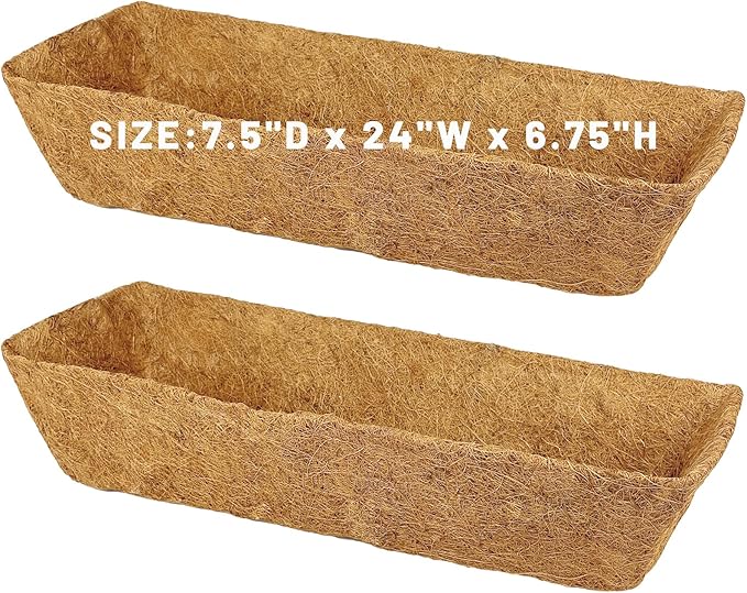 4 Pack 24 Inch Trough Coconut Liners for Window Box Deck Planter Natural Coco Fiber Replacement Liner for Outdoor Plants Rectangular Coir Planters for Porch Balcony Garden Decor