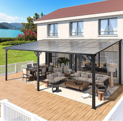 AECOJOY 20' x 12' Gazebo for Patio, Large Wall-Mounted Hard Top Lean-to Gazebo Pergola with Roof 12' x 20' on Clearance, Heavy Duty Patio Awnings for Decks, Backyard