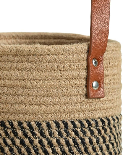 Goodpick 2pack Jute Rope Hanging Basket - 7.87" x 7" Small Woven Fern Wall Hanging Basket Flower Plants, Woven Storage, Black and Jute