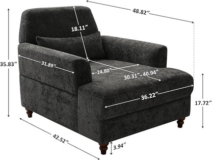 Chaise Lounge Chair Indoor with Adjustable Backrest, Upholstered Mid-Century Reading Chair, Oversized Accent Armchair for Living Room & Bedroom, Comfy Single Sofa Chair, Modern Living Room Chair