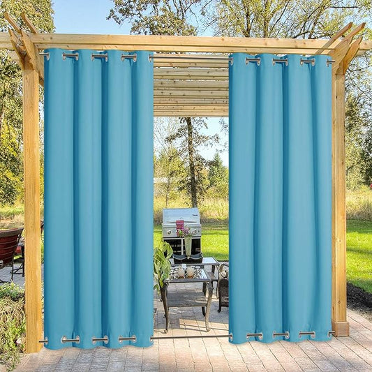 NICETOWN Outdoor Curtain for Patio Extra Long 120" L, Waterproof & Windproof Top and Bottom Rusrproof Grommets Block The Sun & Heat, Privacy Protect for Cabana/Porch, 52" W, 1 Panel, Teal Blue